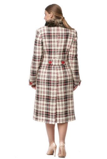 Миниатюра фотографии Женское пальто из текстиля с воротником, отделка хорек