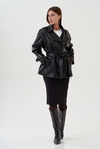 Миниатюра фотографии Куртка женская из эко кожи с поясом