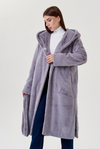 Миниатюра фотографии Женское пальто из эко меха с капюшоном 