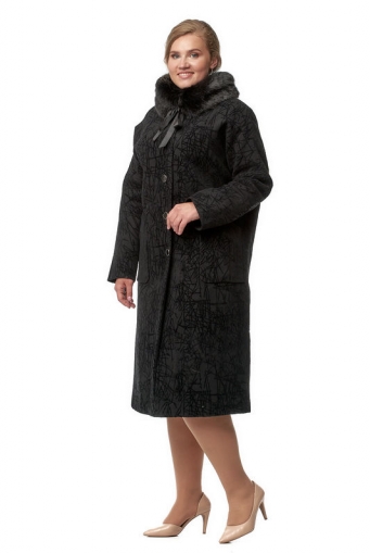 Миниатюра фотографии Женское пальто из текстиля с воротником, отделка искусственный мех