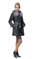 Миниатюра фотографии Женское кожаное пальто из натуральной кожи с воротником, отделка блюфрост