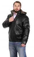Миниатюра фотографии Мужская кожаная куртка из эко-кожи с капюшоном, отделка искусственный мех