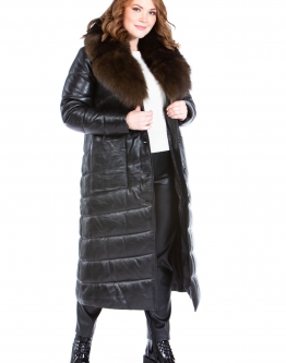 Купить Женское кожаное пальто из натуральной кожи с воротником, отделка песец в каталоге