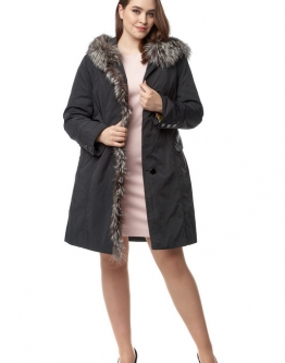Купить Женское пальто из текстиля с капюшоном, отделка лиса в каталоге