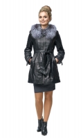 Миниатюра фотографии Женское кожаное пальто из натуральной кожи с воротником, отделка блюфрост
