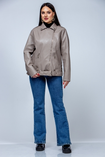 Миниатюра фотографии Женская кожаная куртка из эко-кожи с воротником