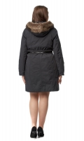 Миниатюра фотографии Женское пальто из текстиля с капюшоном, отделка енот