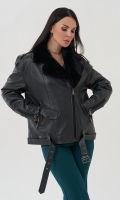 Миниатюра фотографии Женская куртка "косуха" изумрудного цвета