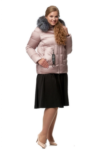 Миниатюра фотографии Пуховик женский из текстиля с капюшоном, отделка чернобурка