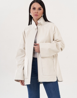 Купить Удлиненная куртка из натуральной кожи белого цвета в каталоге