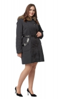 Миниатюра фотографии Женское пальто из текстиля с капюшоном, отделка енот