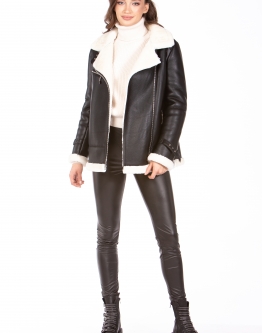 Купить Женская кожаная куртка из эко-кожи с воротником, отделка искусственный мех в каталоге