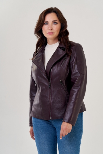 Миниатюра фотографии Женская куртка косуха бордового цвета