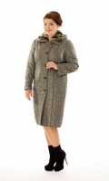Миниатюра фотографии Женское пальто из текстиля с капюшоном, отделка искусственный мех
