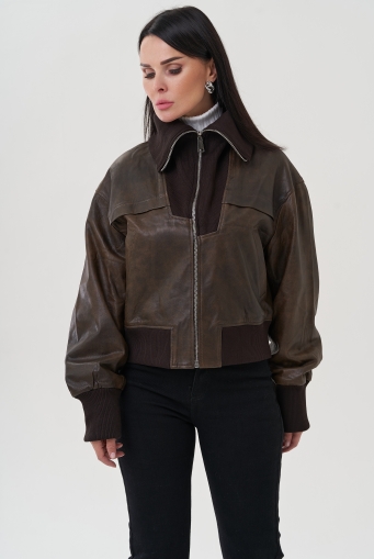 Миниатюра фотографии Куртка из натуральной кожи с трикотажным воротником