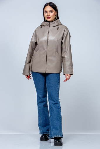 Миниатюра фотографии Женская кожаная куртка из эко-кожи с капюшоном