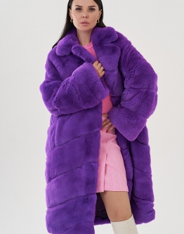 Купить Длинная шуба из кролика фиолетового цвета в каталоге