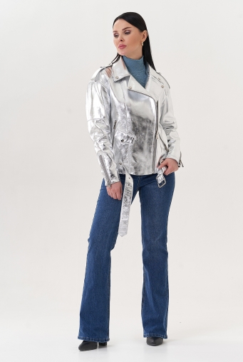 Миниатюра фотографии Куртка "косуха" из натуральной кожи под серебро