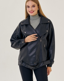 Купить Женская куртка оверсайз из эко кожи в черном цвете в каталоге