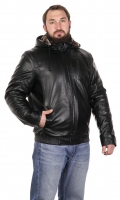 Миниатюра фотографии Мужская кожаная куртка из эко-кожи с капюшоном, отделка искусственный мех
