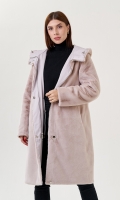 Миниатюра фотографии Двухстороннее пальто из эко меха с капюшоном