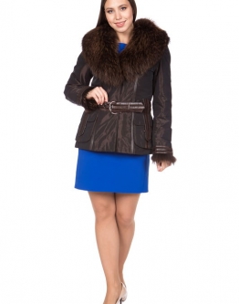 Купить Куртка женская из текстиля с воротником, отделка енот в каталоге