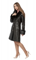 Миниатюра фотографии Женское кожаное пальто из натуральной кожи с воротником, отделка бобер