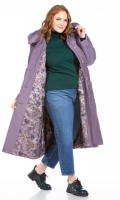 Миниатюра фотографии Пуховик женский из текстиля с капюшоном, отделка песец