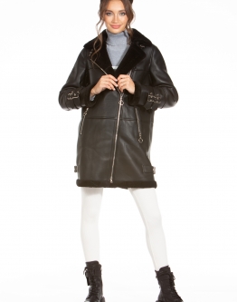 Купить Женская кожаная куртка из эко-кожи с воротником, отделка искусственный мех в каталоге