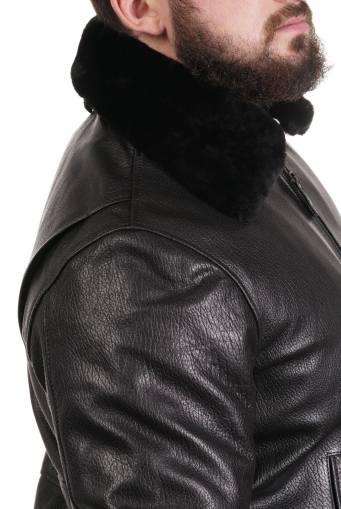Миниатюра фотографии Мужская кожаная куртка из натуральной кожи на меху с воротником