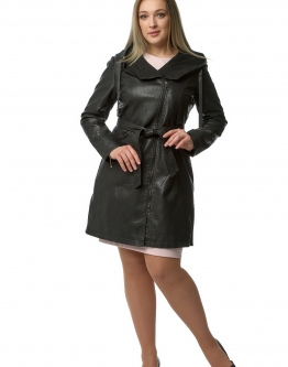 Купить Женское кожаное пальто из эко-кожи с капюшоном в каталоге