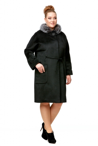 Миниатюра фотографии Женское пальто из текстиля с воротником, отделка блюфрост