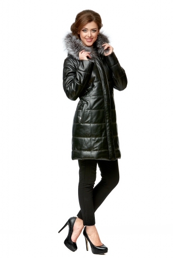 Миниатюра фотографии Женская кожаная куртка из натуральной кожи с капюшоном