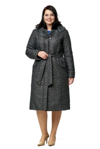 Миниатюра фотографии Женское пальто из текстиля с капюшоном, отделка кролик