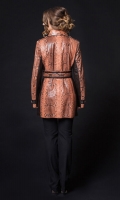 Миниатюра фотографии Женское кожаное пальто из натуральной кожи питона с воротником