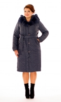 Миниатюра фотографии Женское пальто из текстиля с капюшоном, отделка кролик