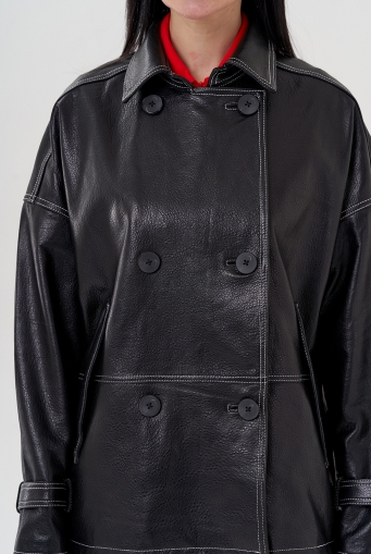 Миниатюра фотографии Куртка из натуральной кожи с двубортной застежкой