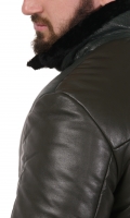 Миниатюра фотографии Мужская кожаная куртка из натуральной кожи на меху с воротником