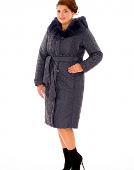 Купить Женское пальто из текстиля с капюшоном, отделка кролик в каталоге