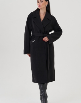 Купить Женское пальто черного цвета с английским воротником в каталоге
