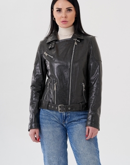 Купить Женская куртка - косуха из натуральной кожи серого цвета  в каталоге