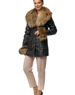 Купить Женская кожаная куртка из натуральной кожи с воротником, отделка енот в каталоге