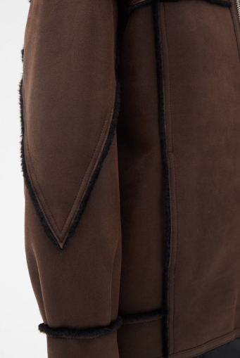 Миниатюра фотографии Женская дубленка из эко кожи с капюшоном