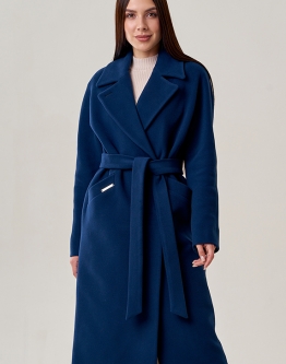 Купить Длинное женское пальто в синем цвете в каталоге