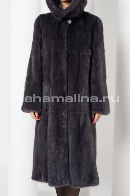 Купить Шуба из норки классическая с капюшоном цвет графит в каталоге