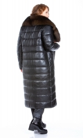 Миниатюра фотографии Женское кожаное пальто из натуральной кожи с воротником, отделка песец