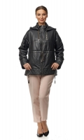Миниатюра фотографии Женская кожаная куртка из натуральной кожи с капюшоном, отделка песец