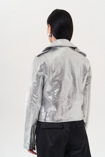 Миниатюра фотографии Куртка "косуха" из эко кожи под серебро