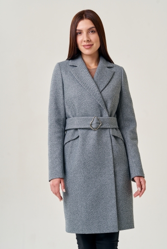 Миниатюра фотографии Женское пальто серого цвета с поясом