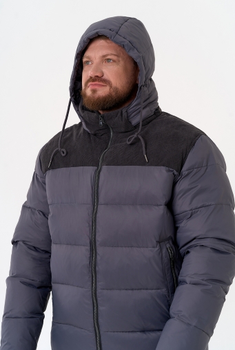 Миниатюра фотографии Мужской пуховик с отделкой из вельвета